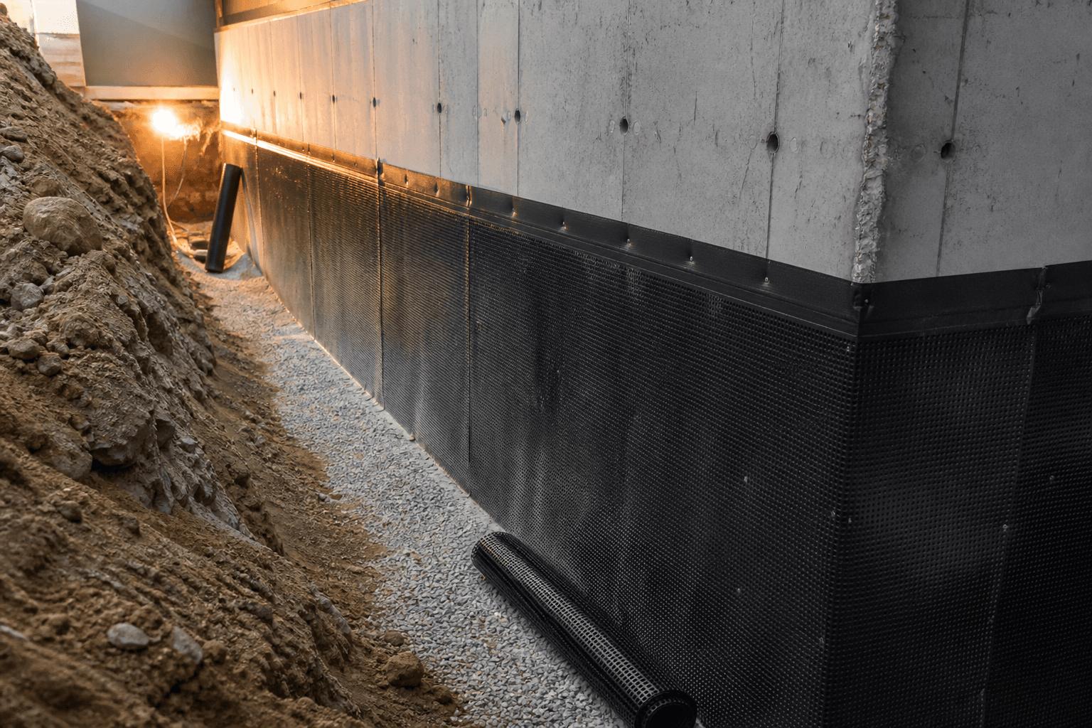 Basement foundation waterproofing membrane application
